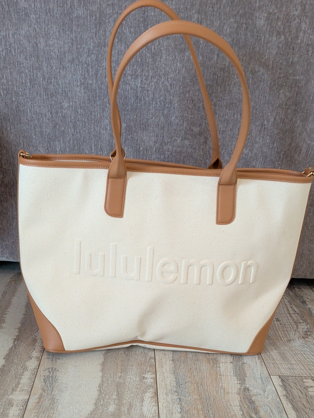lululemon athletica Cream Canvas Tote with Tan Trim